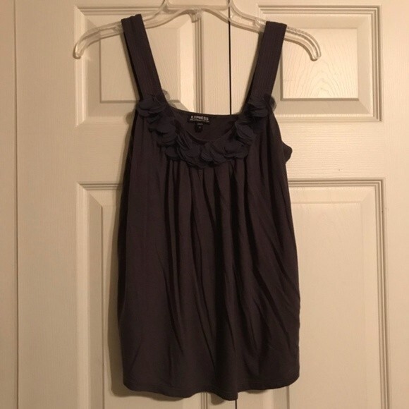 EXPRESS Small Gray Blouse Tank Top Flower Applique Sleeveless Dreamweight Cotton - Picture 1 of 5